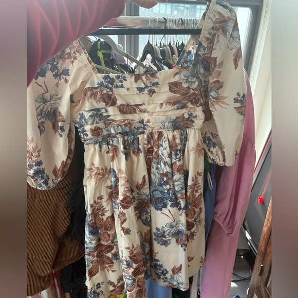 ABERCROMBIE Emerson pippin dress in blue brown cream Floral Puff Sleeve XS - Picture 3 of 4